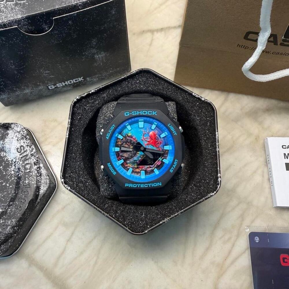Custom ocean adjustable men's watch w/ octopus